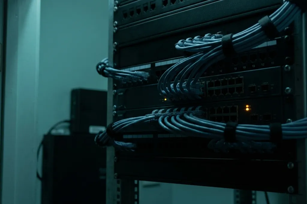 Neatly cabled network rack